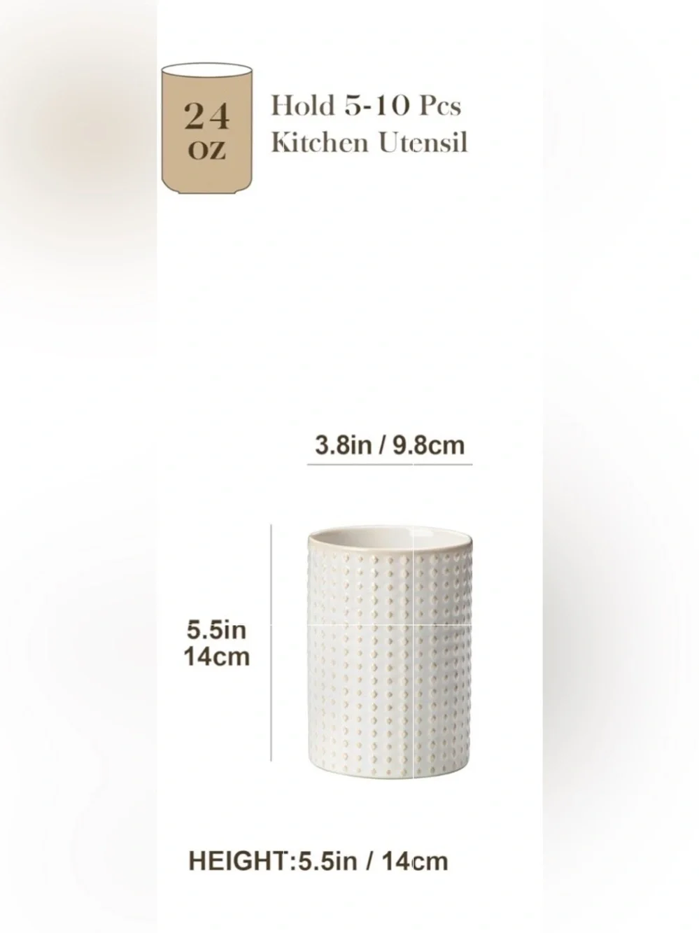 White Ceramic Utensil Holder - Textured Kitchen Crock